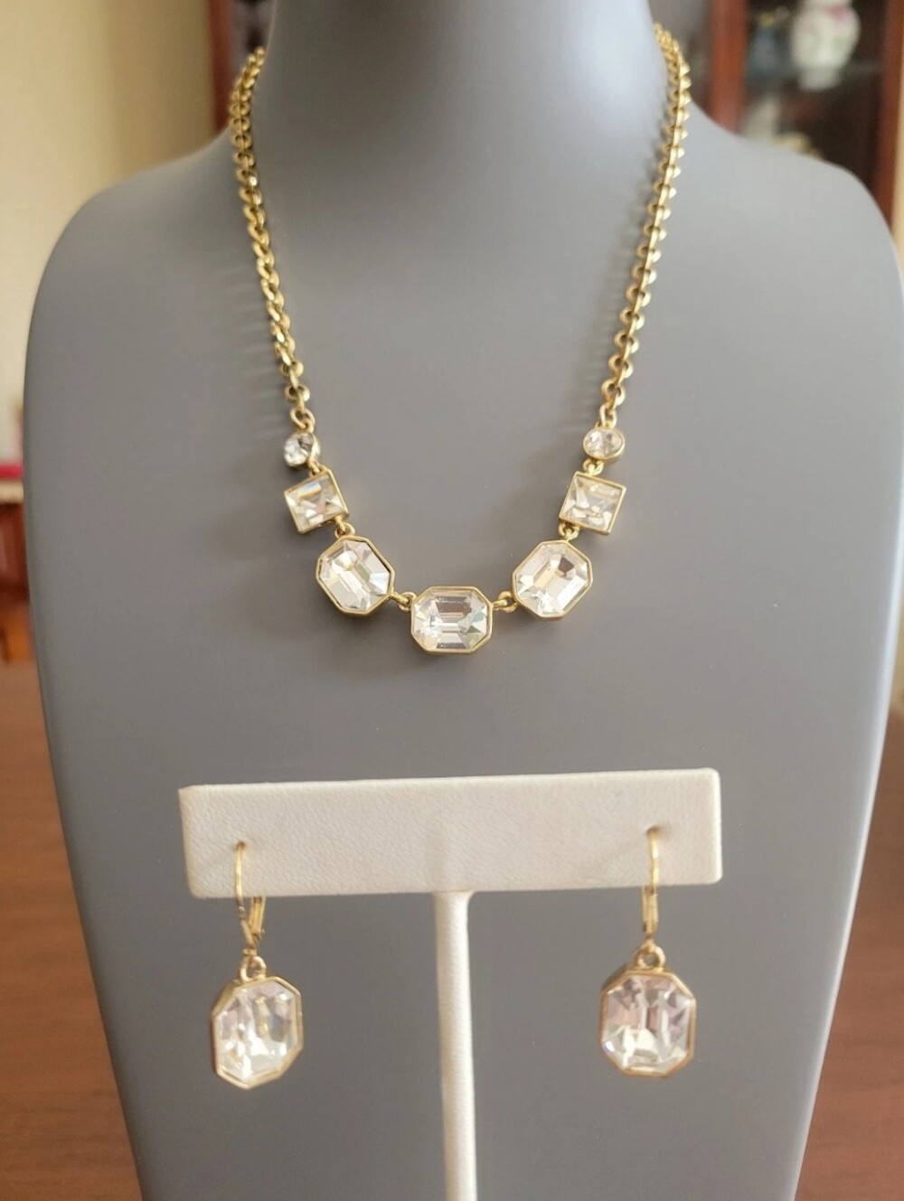 GIVENCHY VTG Gold Tone Crystal Designer Pierced Earrings & Necklace Set  NEW!!!
